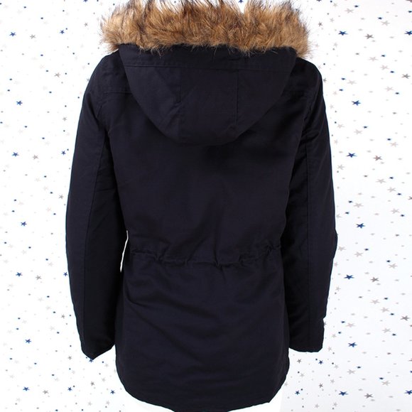 Navy Faux Fur Hooded Utility Parka Jacket - Picture 5 of 7